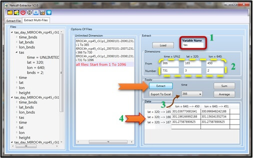 .nc file viewer- The Extract panel with variable's name.