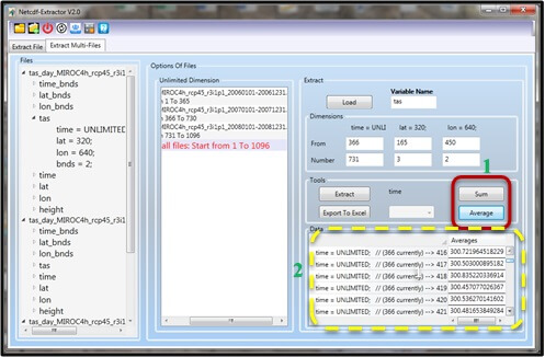 .nc file viewer- The Data panel with Average of data